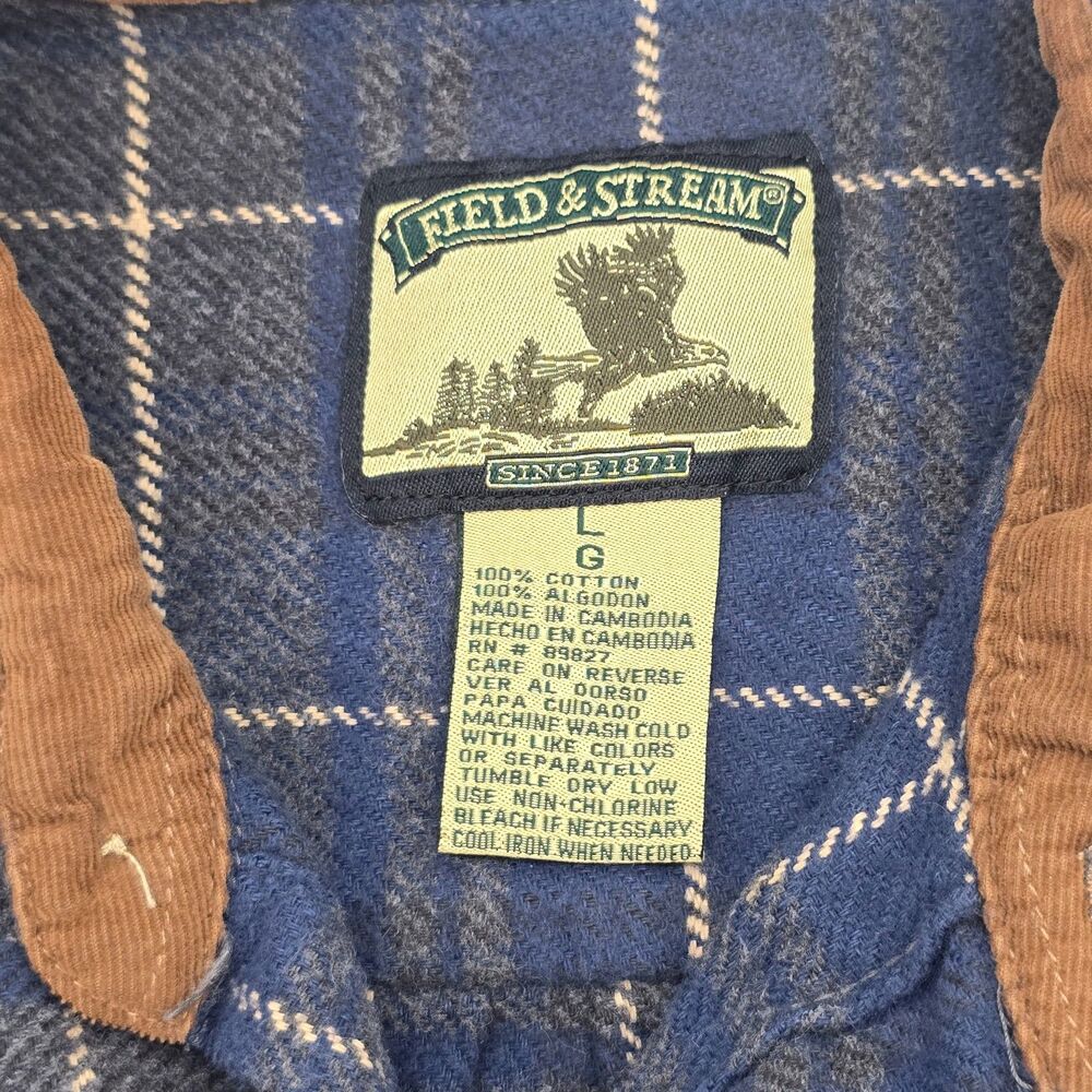 Vintage Field & Stream Heavyweight Flannel Shirt Mens L Gray Plaid Double Pocket - Picture 5 of 6